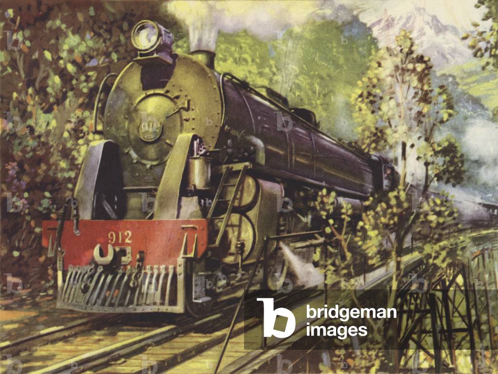 New Zealand, K type 4-8-4 on the Wellington-Auckland Express (colour litho)