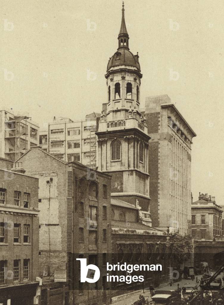 Church of St Magnus the Martyr, one of Sir Christopher Wren's City of London churches (b/w photo)