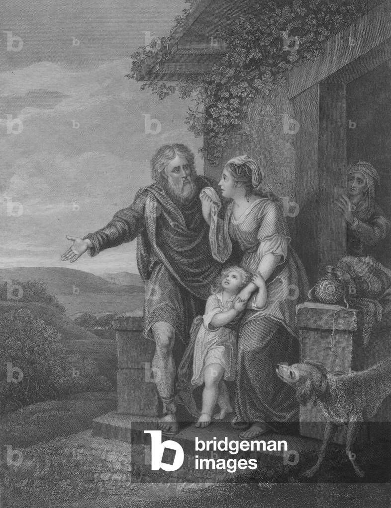 The Departure of Hagar, Genesis 21, Verse 9-15 (engraving)