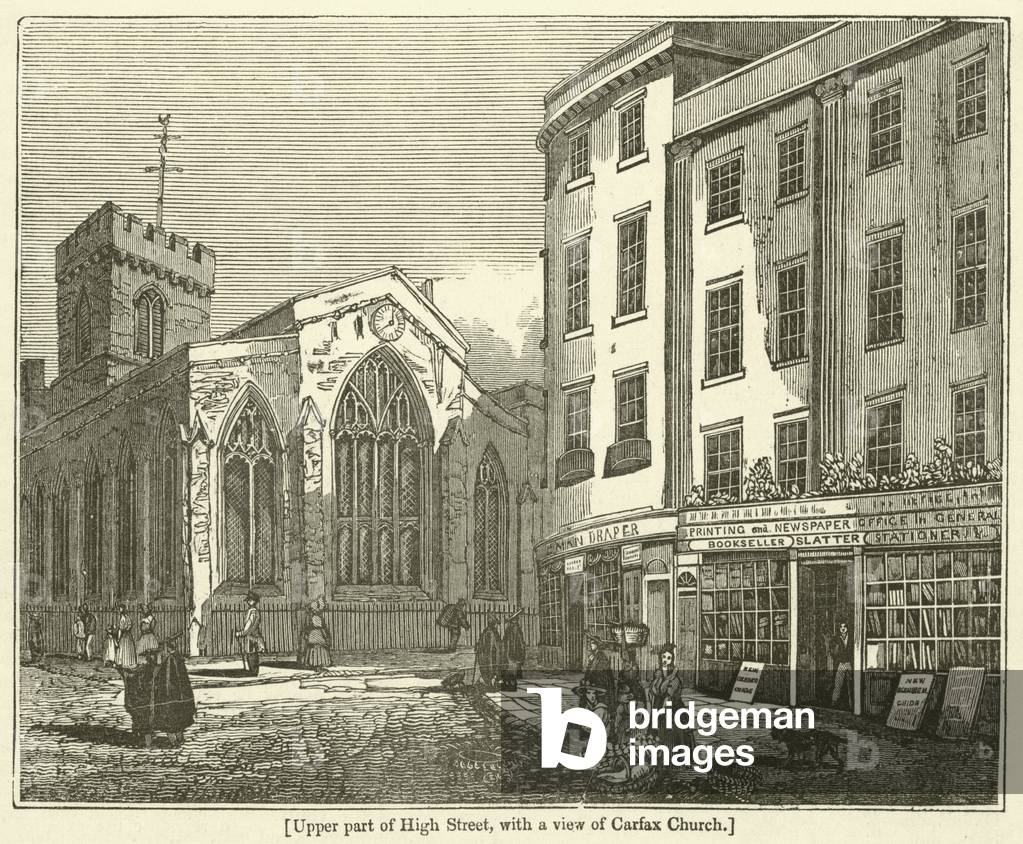 Upper part of High Street, with a view of Carfax Church (engraving)