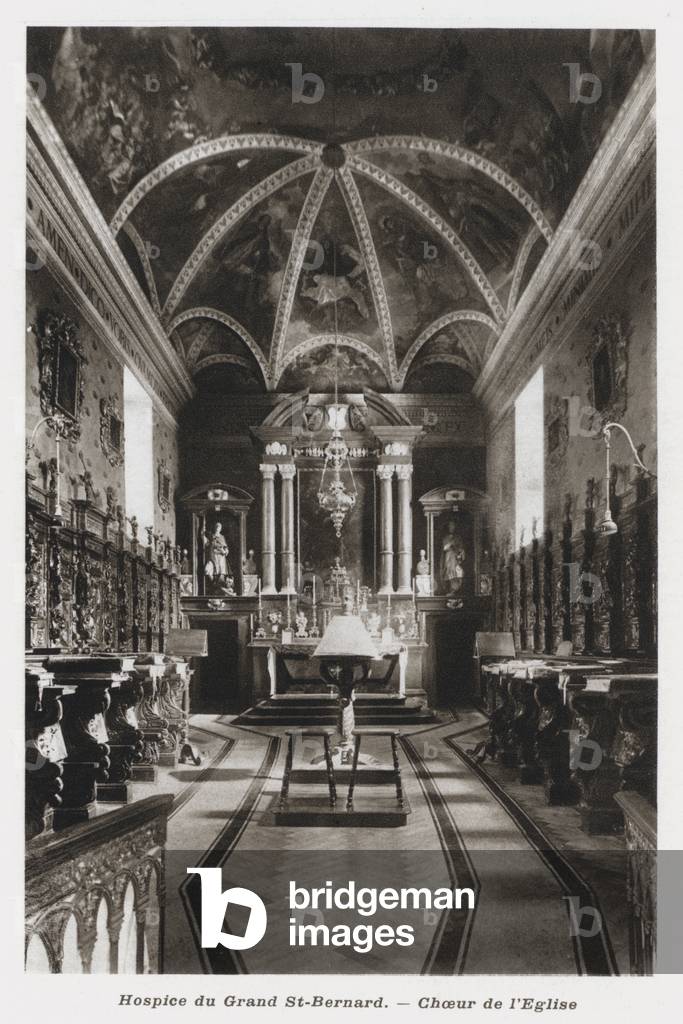 Hospice du Grand St-Bernard, Choeur de l'Eglise (b/w photo)