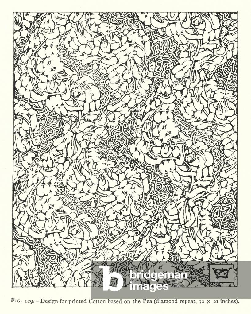 Design for printed Cotton based on the Pea, diamond repeat, 30 × 21 inches (engraving)