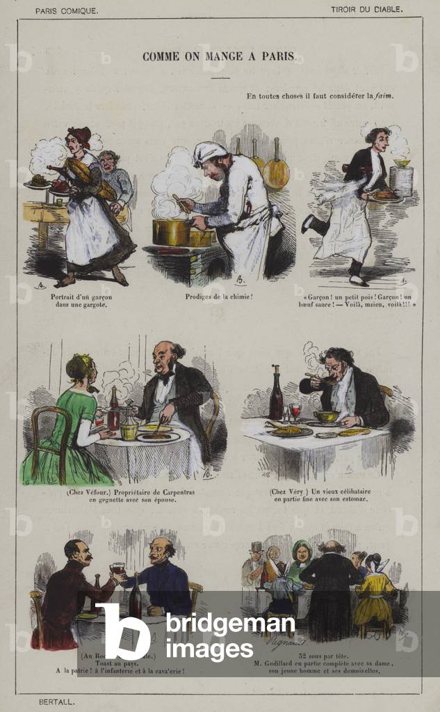 How one eats in Paris (colour litho)
