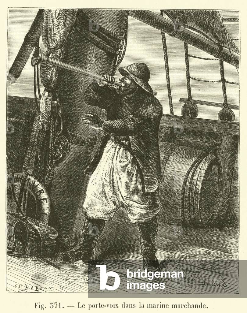 Le porte-voix dans la marine marchande (engraving)