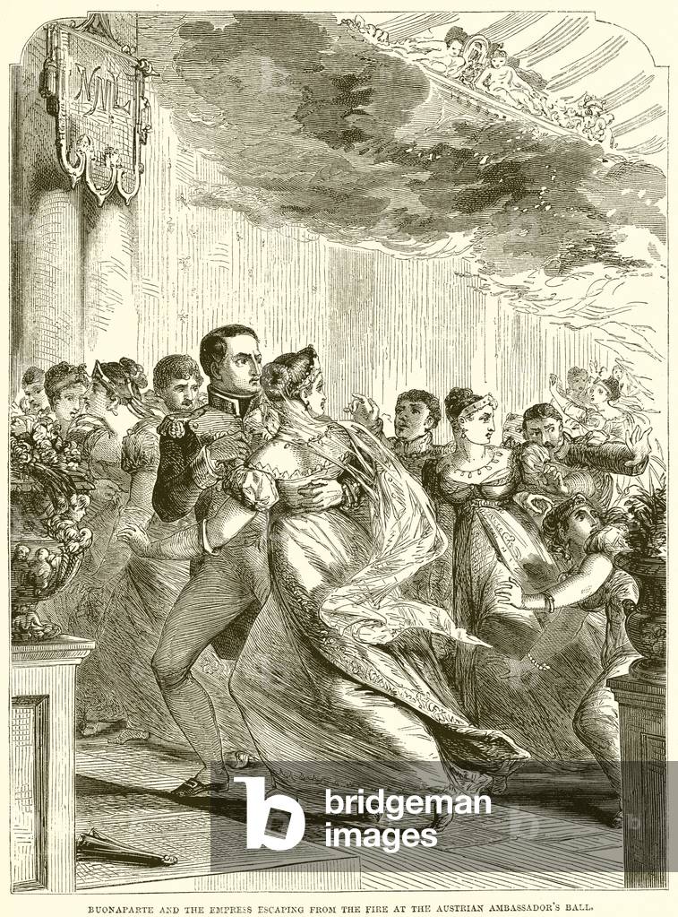 Buonaparte and the Empress Escaping from the fire at the Austrian Ambassador's Ball (engraving)