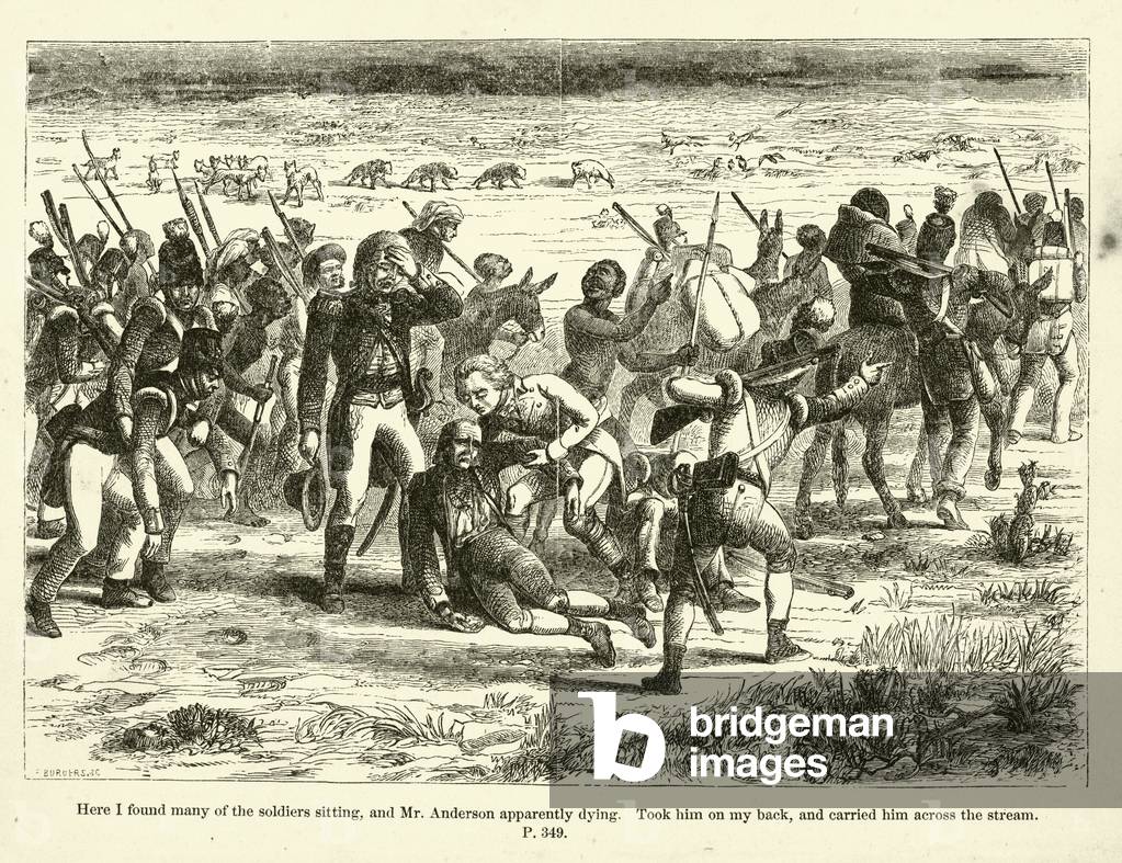 Here I found many of the soldiers sitting (engraving)