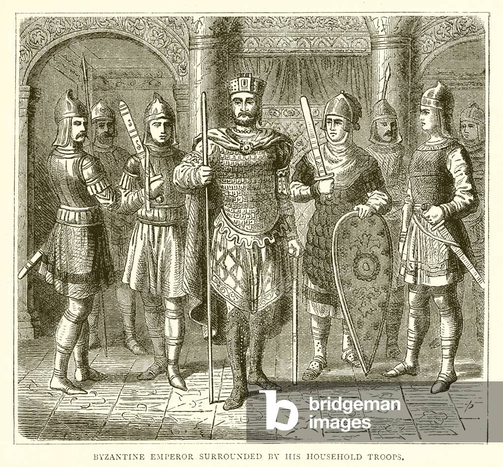Byzantine Emperor surrounded by his Household Troops (engraving)