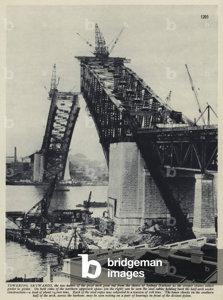 The Sydney Harbour Bridge under construction, New South Wales, Australia, 1929-1930 (b/w photo)