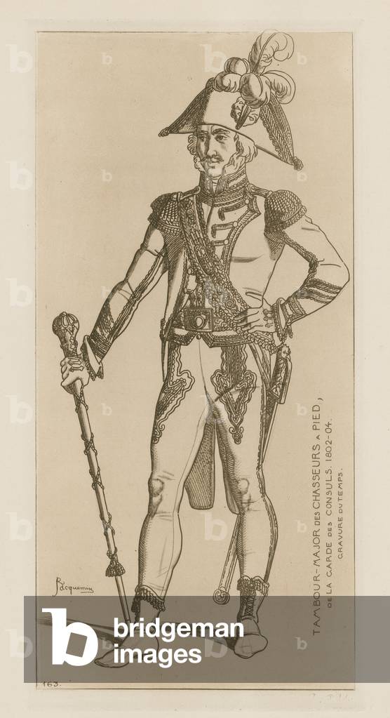 Drum Major of chasseurs a pied of the consular guard, 1802-04 (engraving)