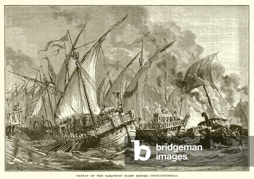 Defeat of the Saracenic fleet before Constantinople (engraving)