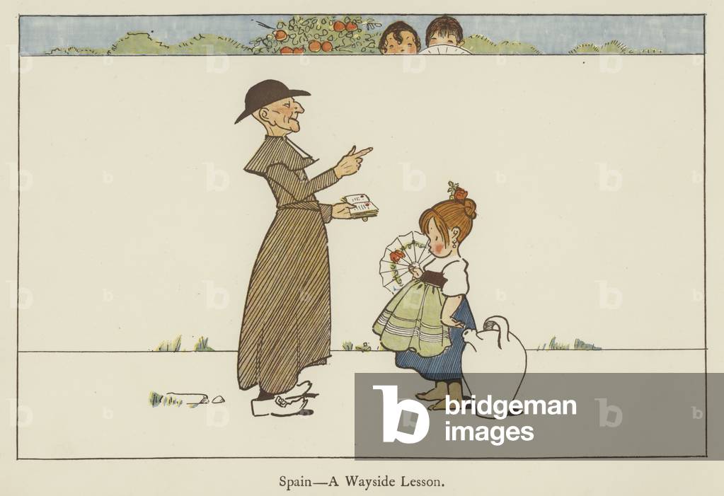 Spain, a wayside lesson (colour litho)
