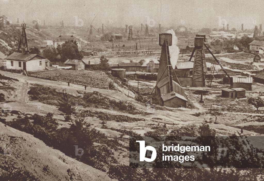Oil wells at Boryslav, Poland (b/w photo)
