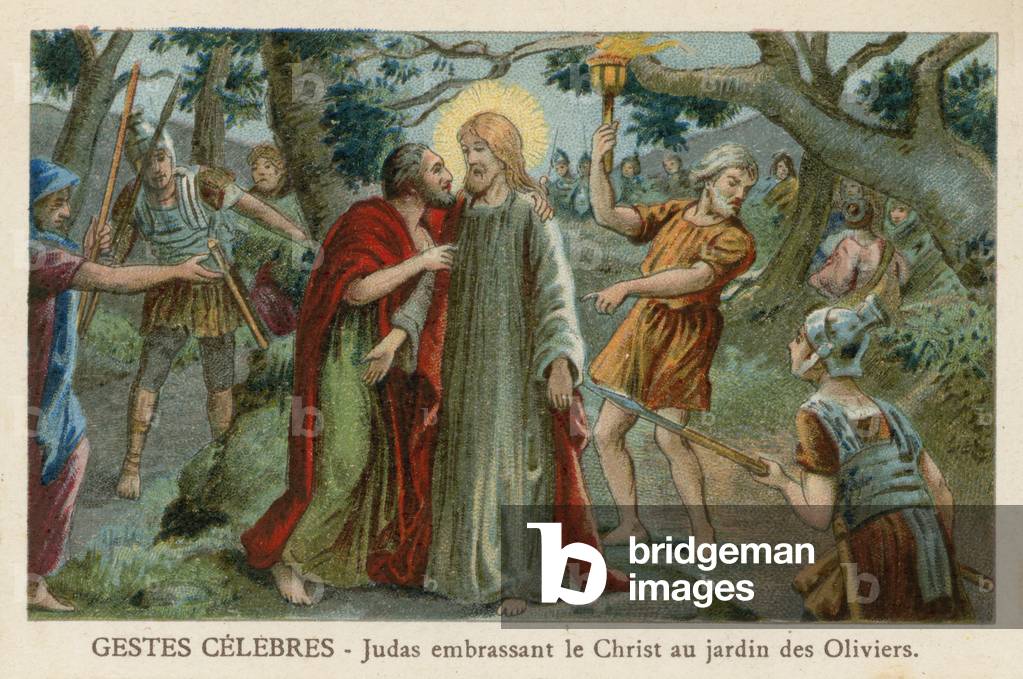 Judas kissing Christ in the Garden of Gethsemane (chromolitho)
