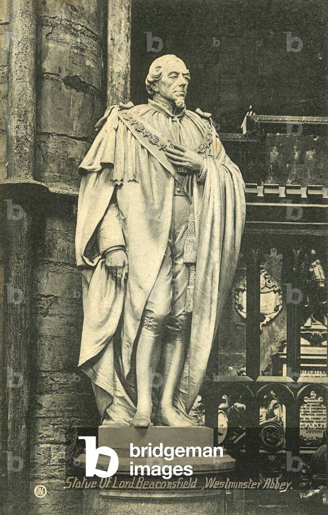 Statue of Benjamin Disraeli, Westminster (b/w photo)