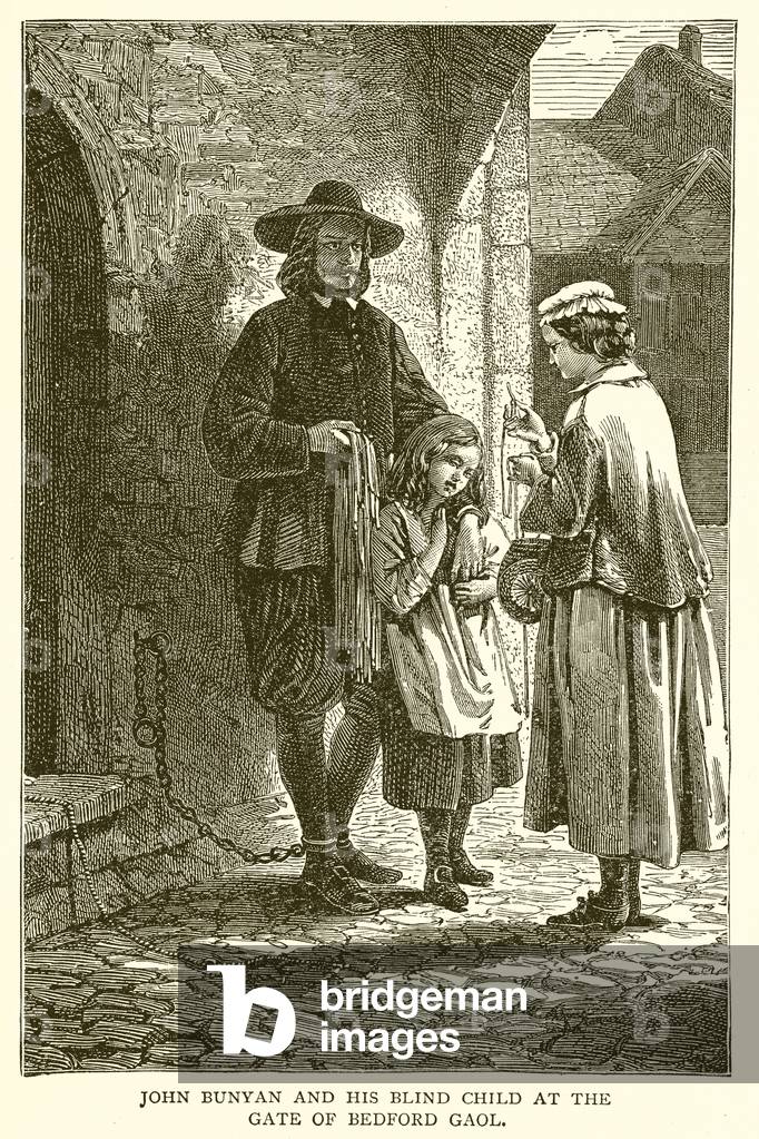 John Bunyan and his Blind Child at the Gate of Bedford Gaol (engraving)