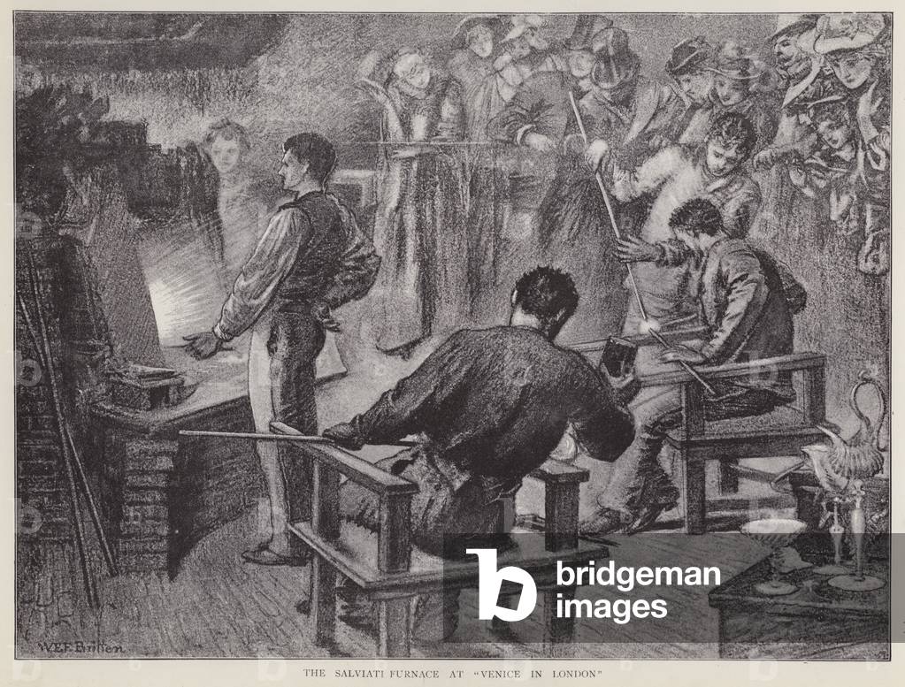 Furnace of Italian glassmakers Salviati at the Venice in London exhibition at Olympia, 1892 (litho)