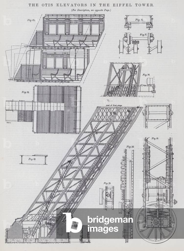 The Otis Elevators in the Eiffel Tower (engraving)