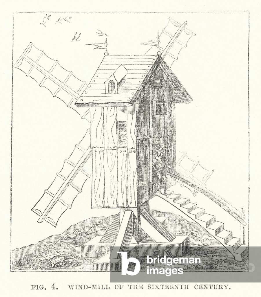 Wind-mill of the sixteenth century (engraving)