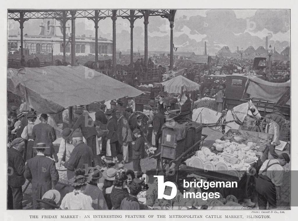 The Friday Market, an interesting feature of the Metropolitan Cattle Market, Islington (b/w photo)