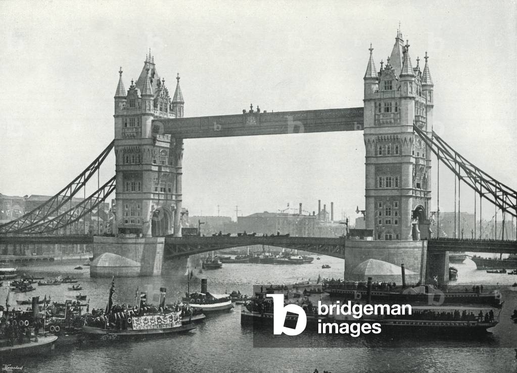 The Tower Bridge, Scene on the Opening Day (looking East) (b/w photo)