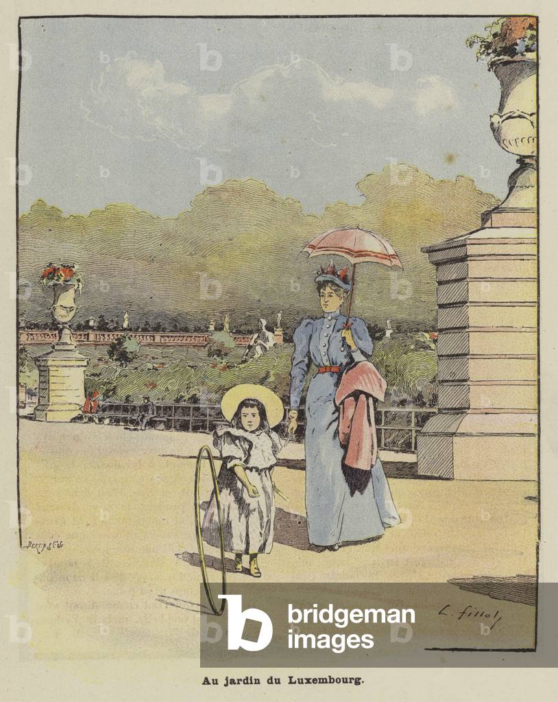 In the Jardin du Luxembourg (colour litho)