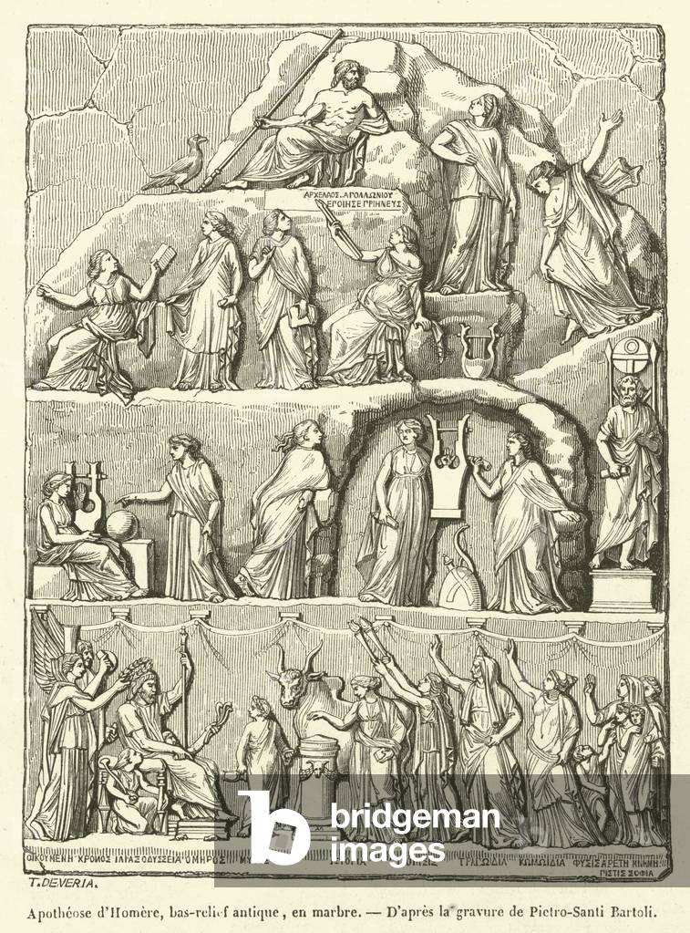 Apotheose d'Homere, bas-relief antique, en marbre (engraving)