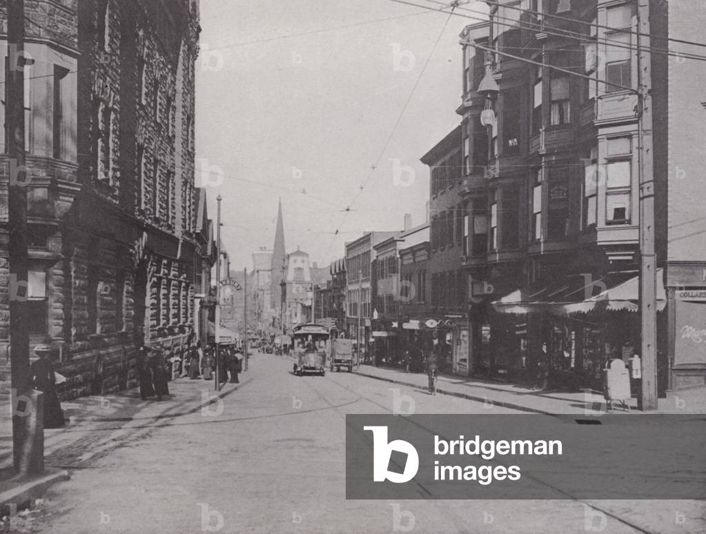 Providence, Rhode Island: Westminster Street East from the Cathedral (b/w photo)