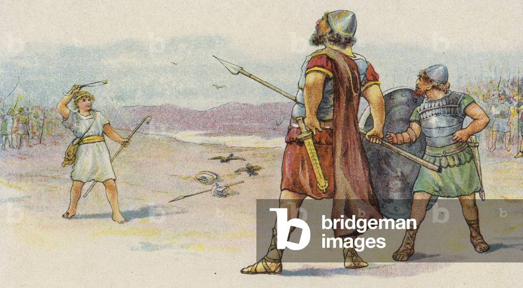 David and Goliath (colour litho)