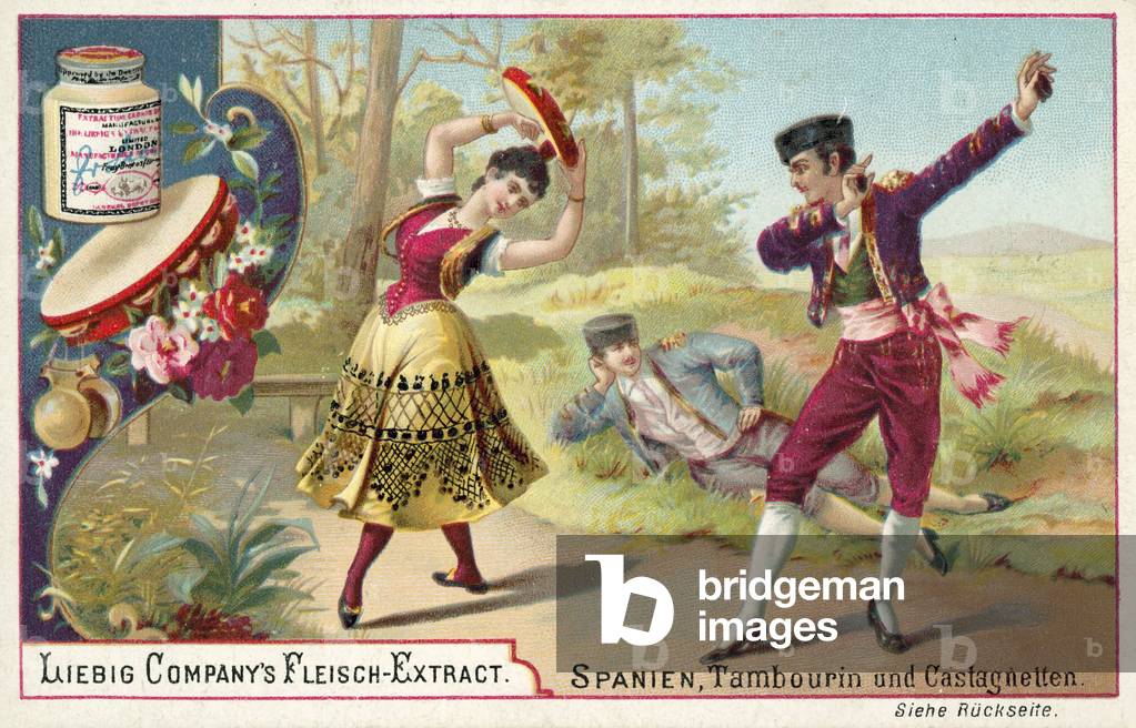 Tambourine and castanets, Spain (chromolitho)
