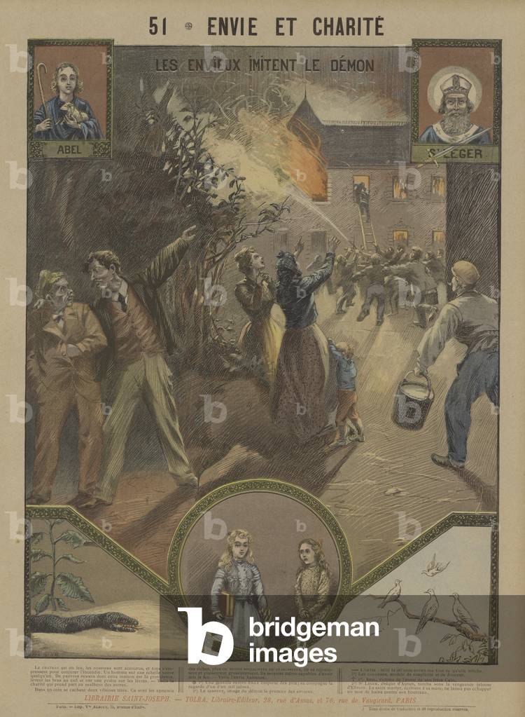 Envy and charity (colour litho)