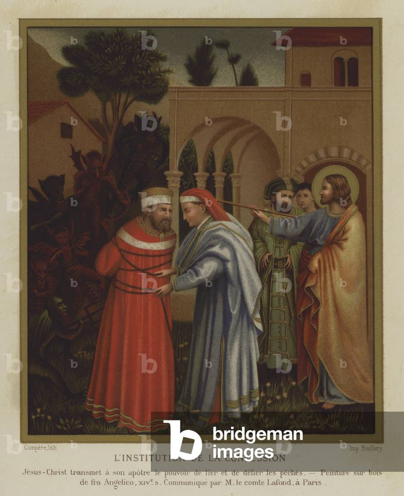 The Institution of the Confession (colour litho)