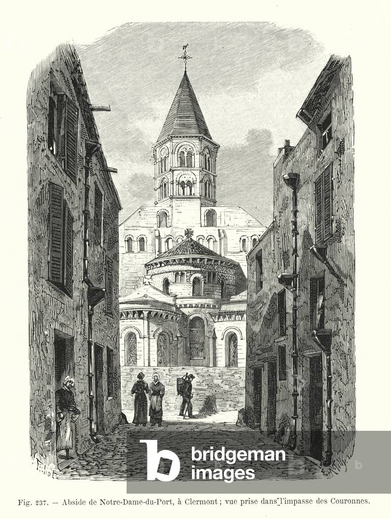 Abside de Notre-Dame-du-Port, a Clermont; vue prise dans l'impasse des Couronnes (engraving)