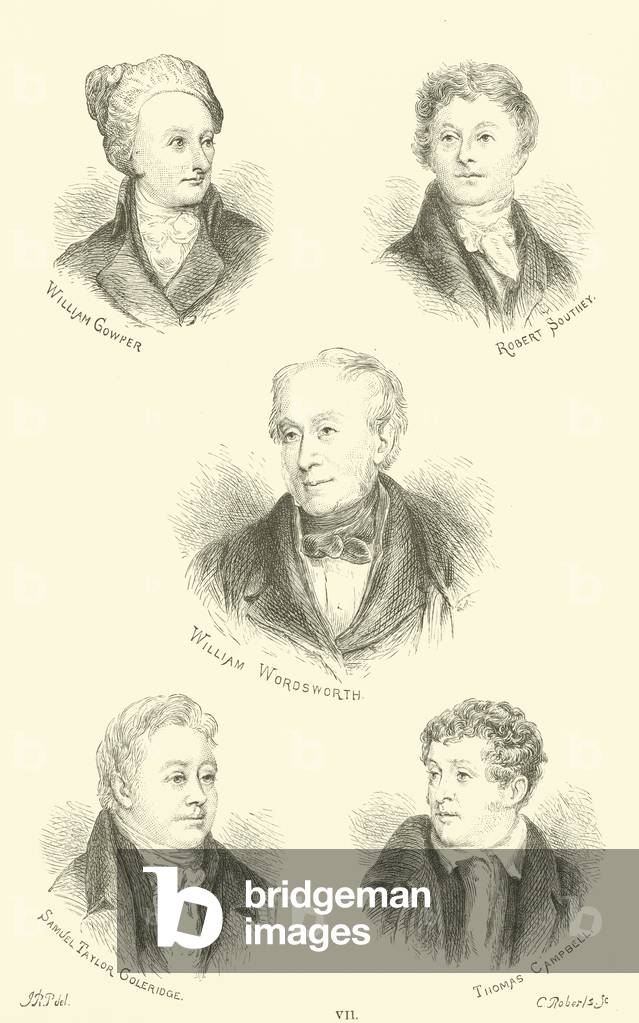 William Cowper, Robert Southey, William Wordsworth, Samuel Taylor Goleridge, Thomas Campbell (engraving)