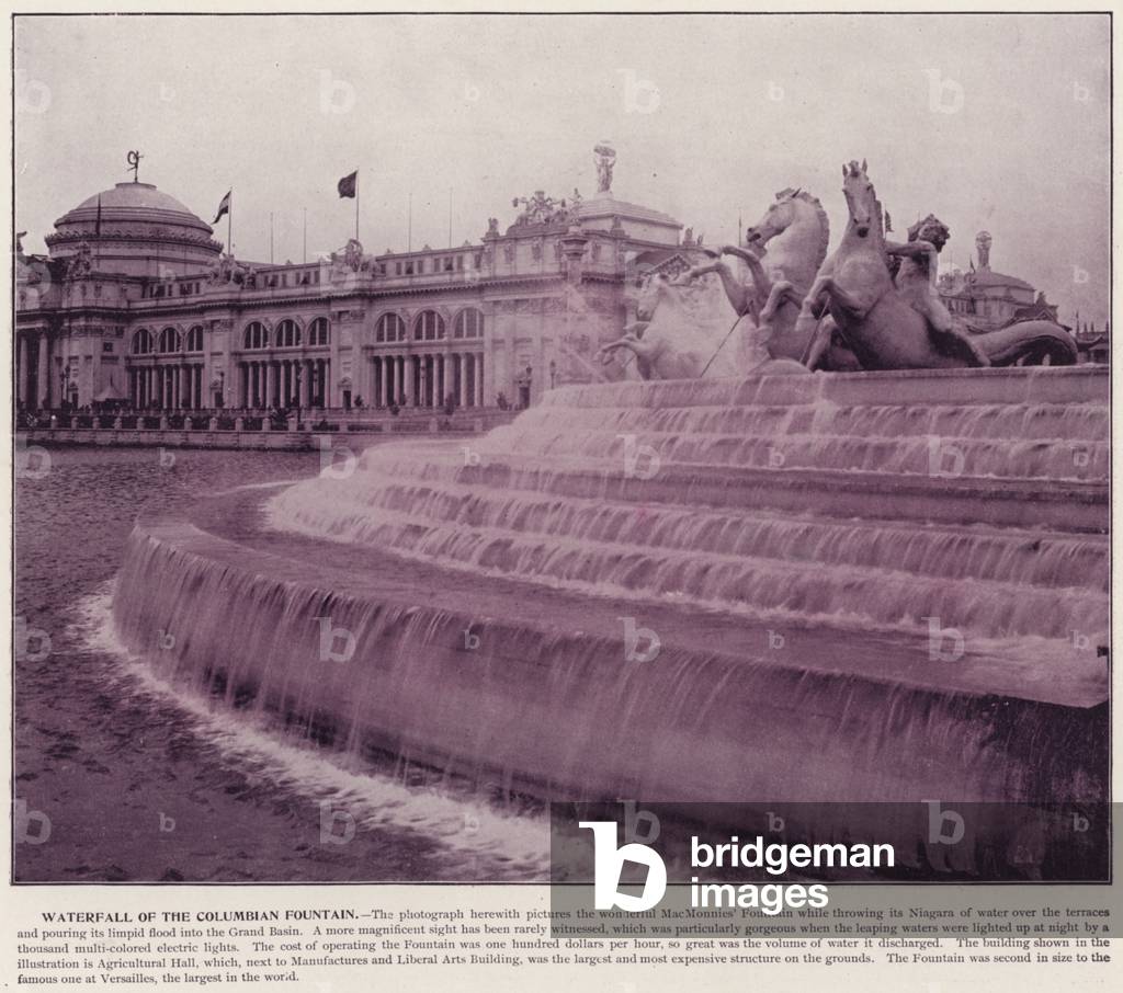 Chicago World's Fair, 1893: Waterfall of the Columbian Fountain (b/w photo)