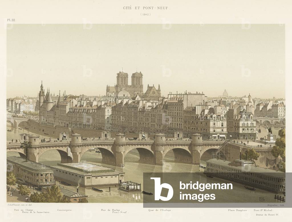 Cite et Pont-Neuf, 1840 (colour litho)