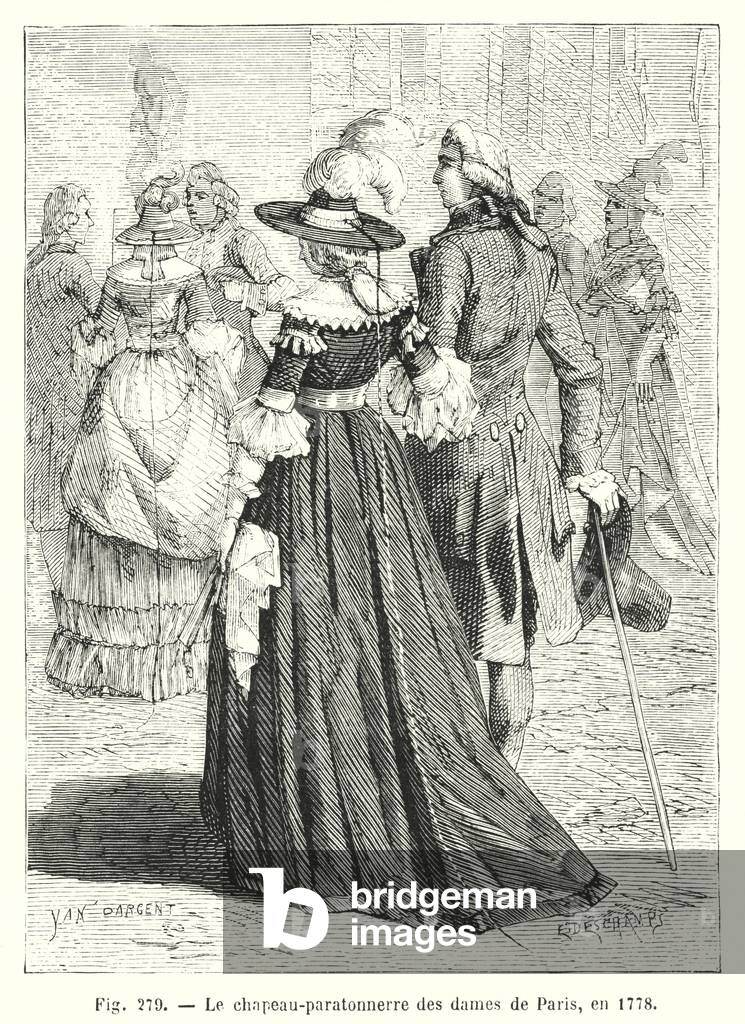 Le chapeau-paratonnerre des dames de Paris, en 1778 (engraving)