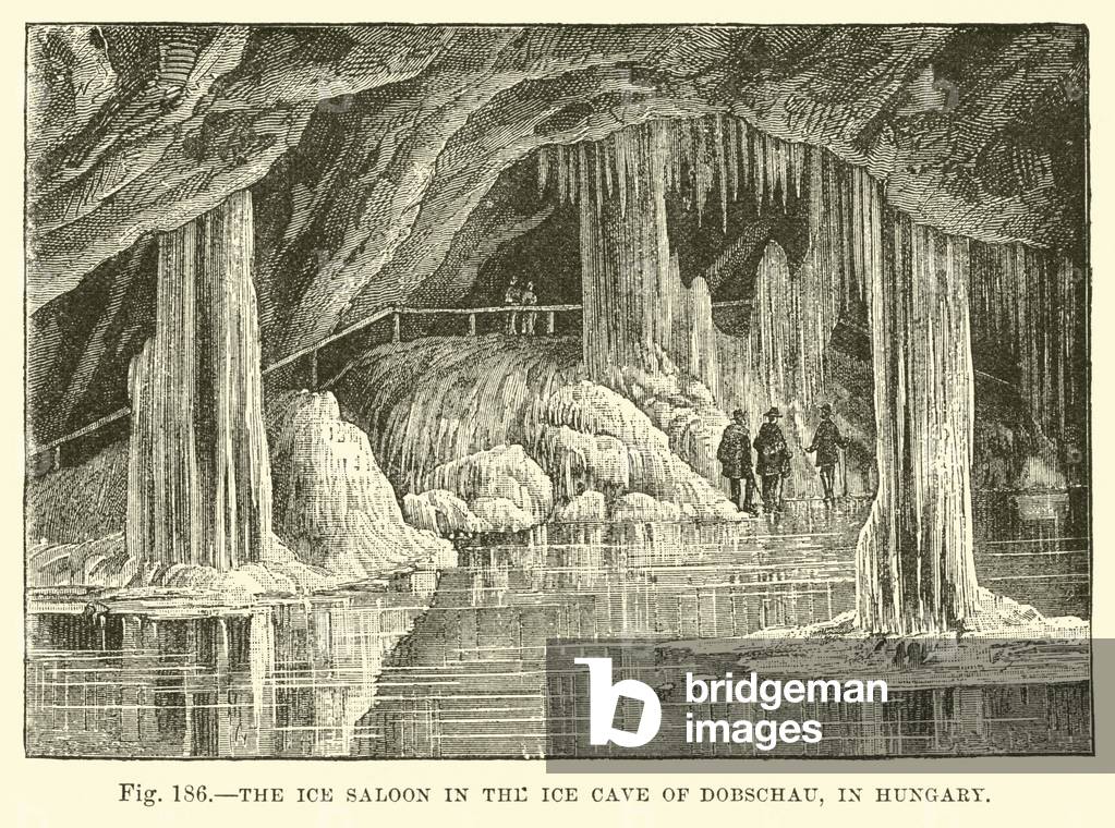 The ice saloon in the Ice Cave of Dobschau in Hungary (engraving)
