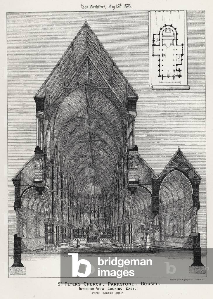 St Peter's Church, Parkstone, Dorset, Interior View Looking East (engraving)