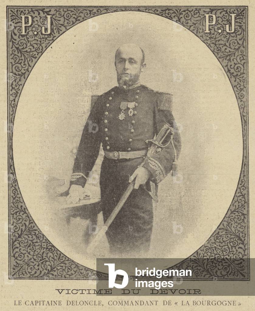 A victim of duty: Captain Deloncle, commander of the Bourgogne (litho)