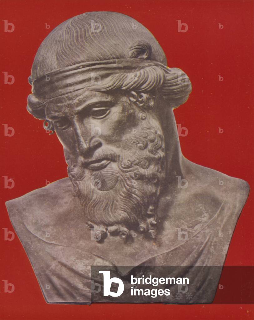 Plato, Ancient Greek philosopher (colour litho)