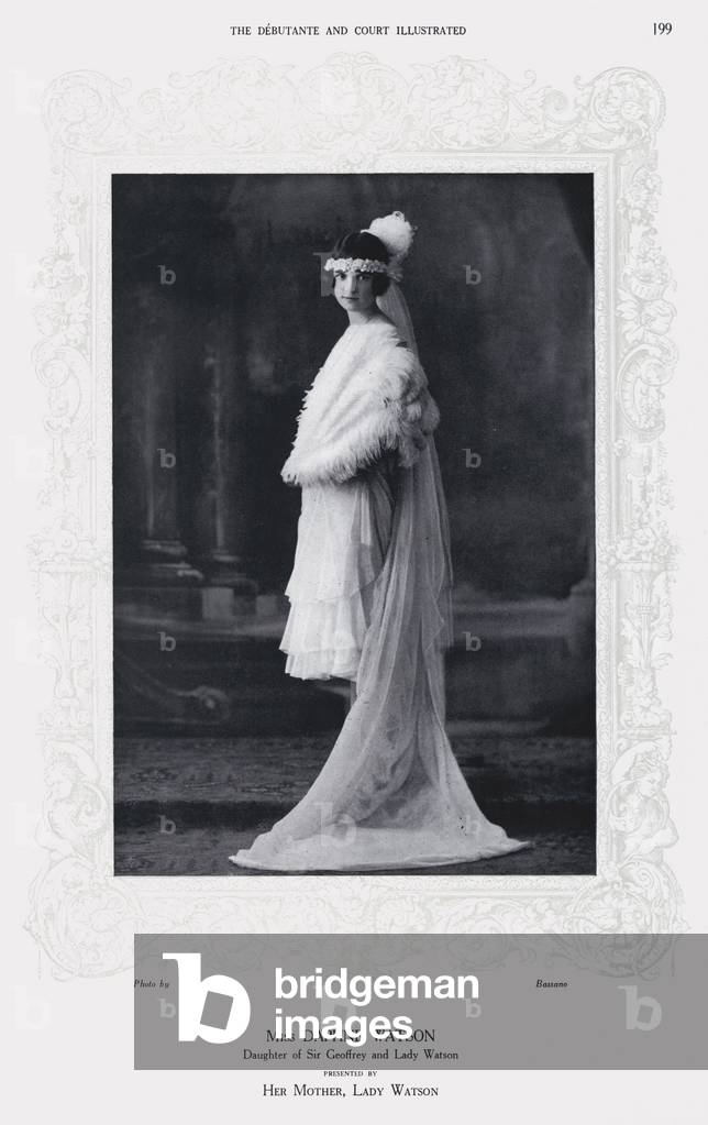 Miss Daphne Watson, Daughter of Sir Geoffrey and Lady Watson, presented by Her Mother, Lady Watson (b/w photo)