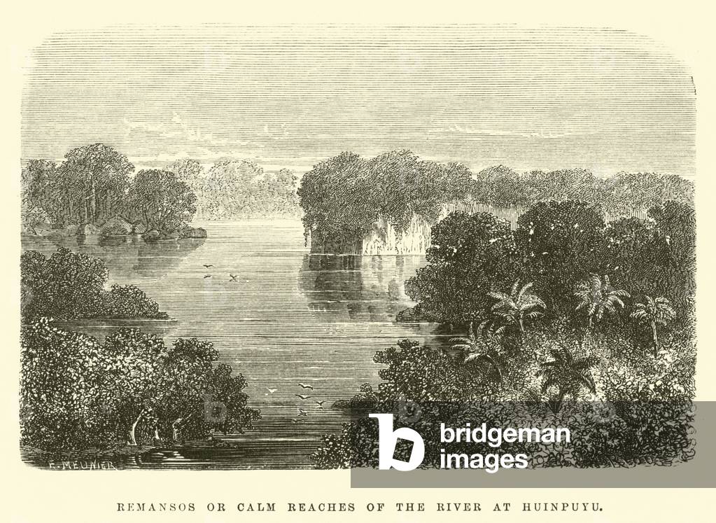 Remansos or calm reaches of the river at Huinpuyu (engraving)