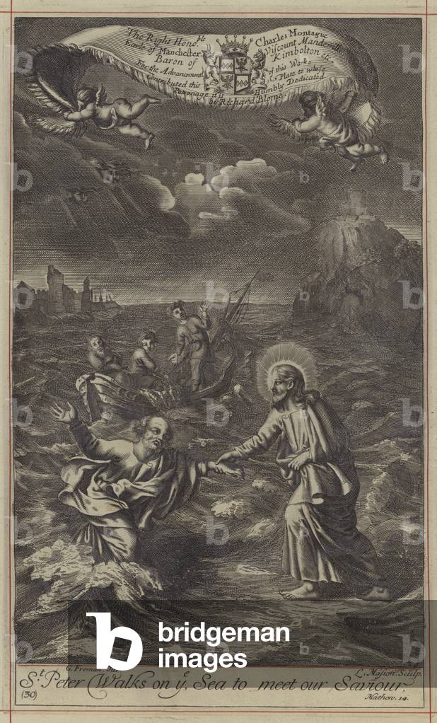 St Peter walks on ye Sea to meet our Saviour (engraving)