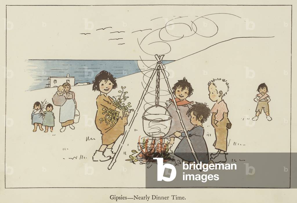 Gipsies, nearly dinner time (colour litho)
