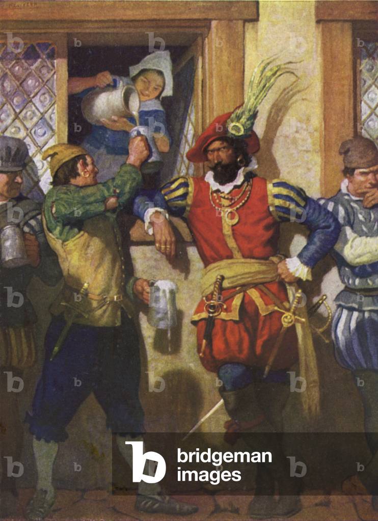 Illustration for Westward Ho! by Charles Kingsley (colour litho)