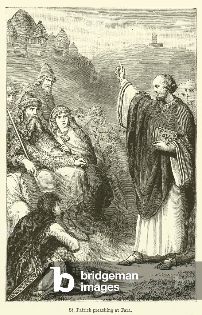 St Patrick preaching at Tara (engraving)