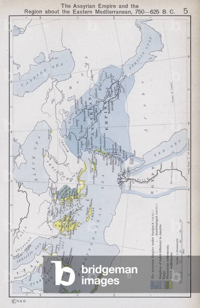 The Assyrian Empire and the Region about the Eastern Mediterranean, 750-625 BC (colour litho)