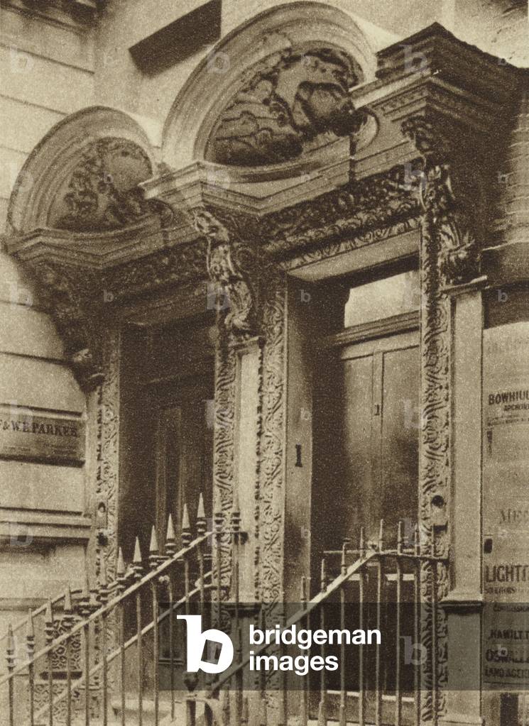 Doorways in Laurence Pountney Hill, City of London (b/w photo)