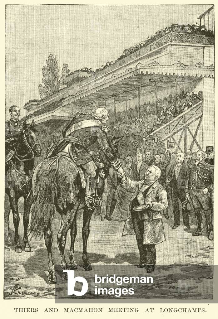 Thiers and Macmahon meeting at Longchamps (engraving)