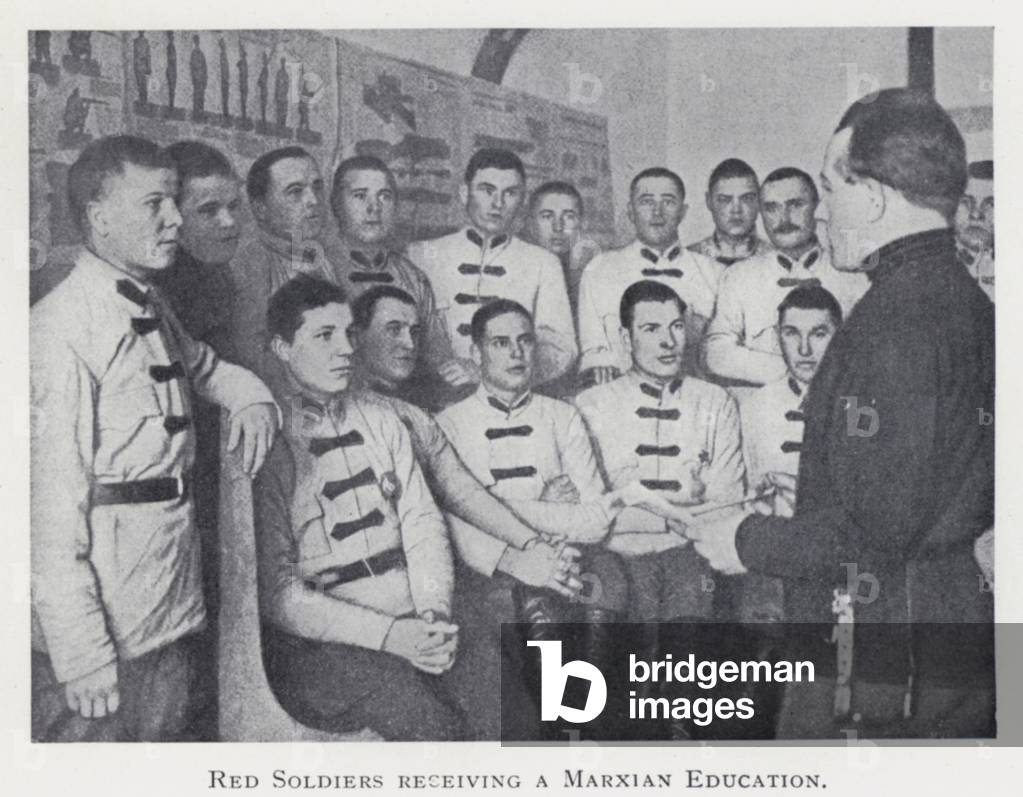 Red Soldiers receiving a Marxian Education (b/w photo)